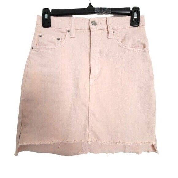 Aritzia Wilfred Free Distressed Tanit Pink Primrose Denim Jean Mini Skirt Size 2 - Picture 2 of 11